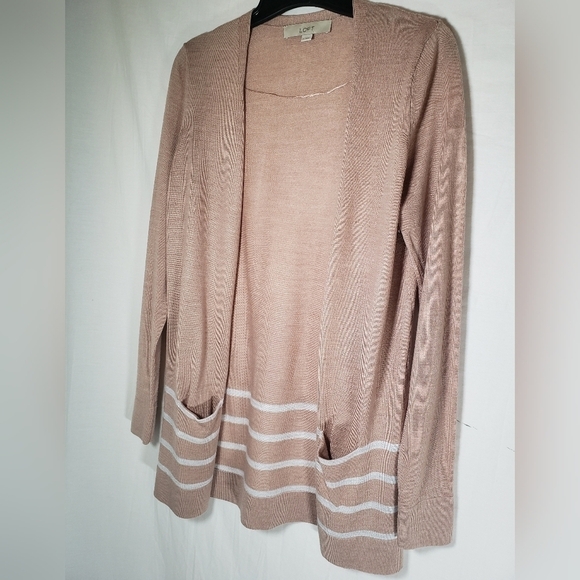 Loft Tan and White Cardigan With Pockets Sz S - Picture 4 of 12